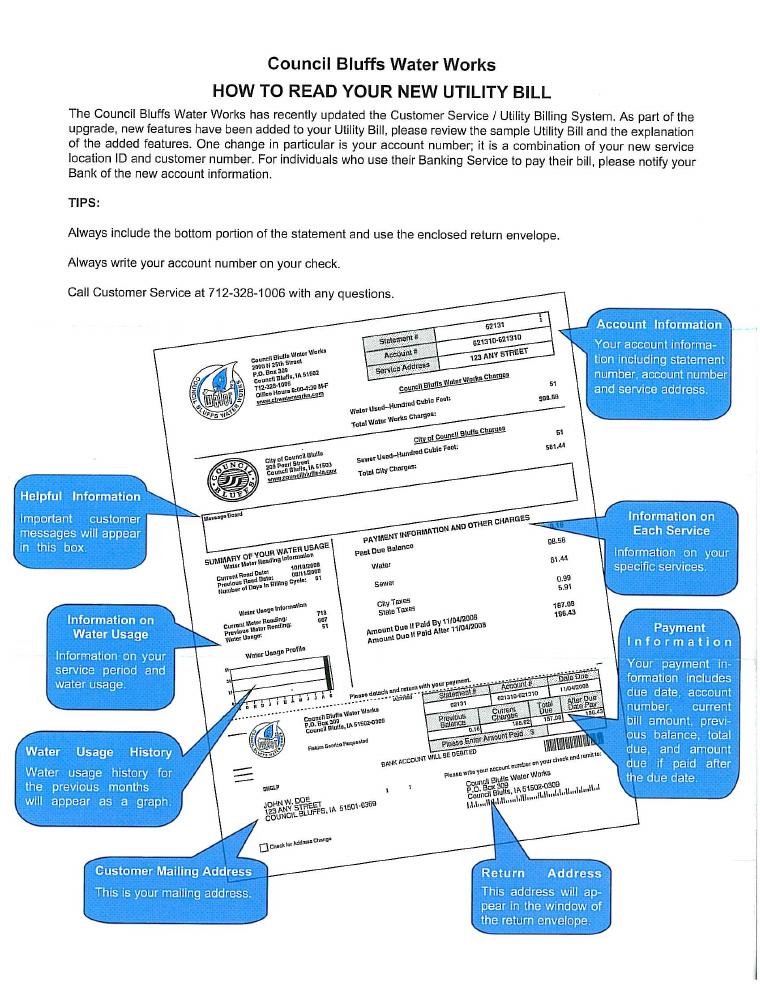 Council Bluffs Water Works Sample Utility Bill document preview