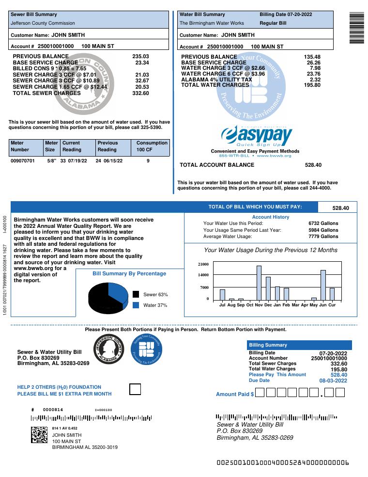 Current Water Bill Johnsmith document preview