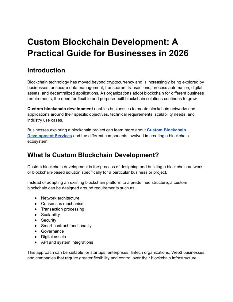 Custom Blockchain Development: A Practical Guide for Businesses in 2026 document preview