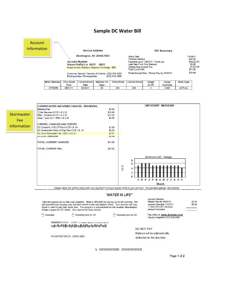 DC Water Sample Water Bill document preview