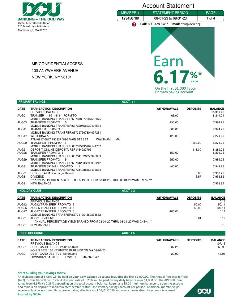 Dcu Bank Statement Template 2023 document preview