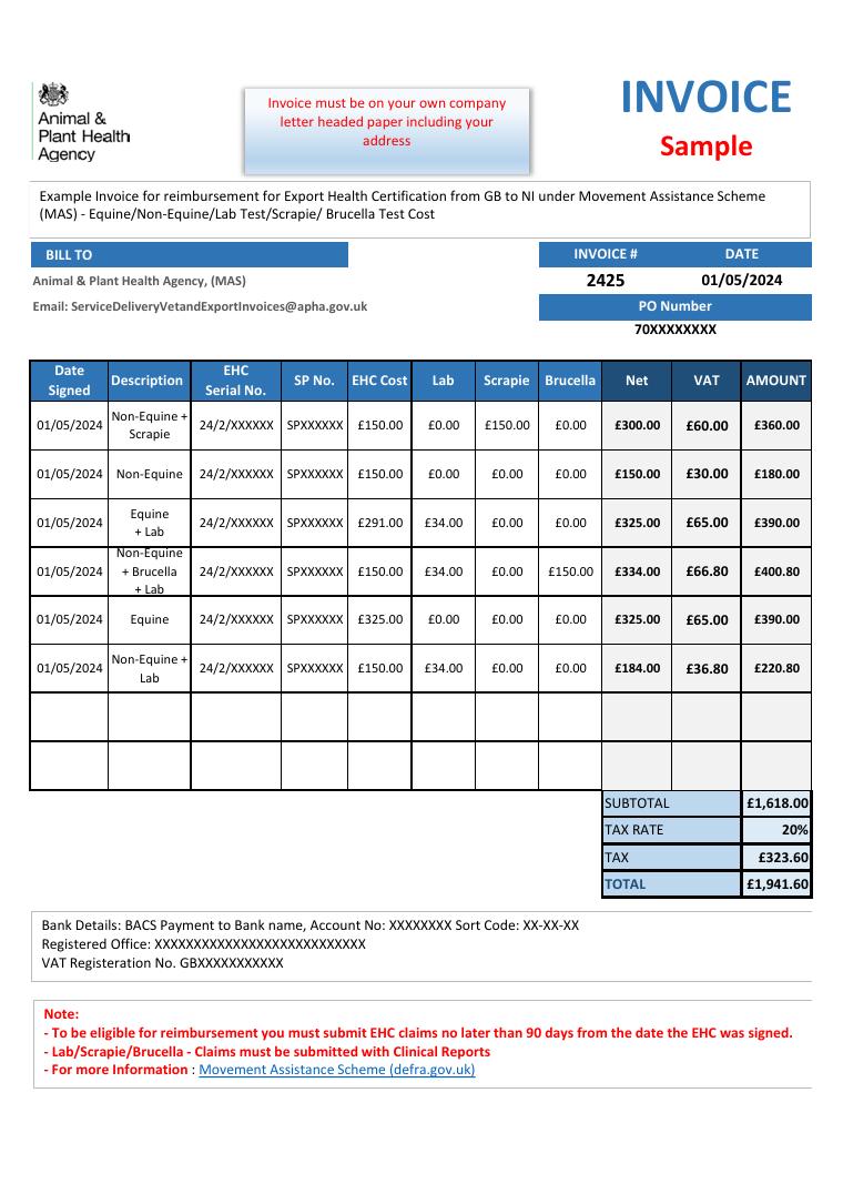 DEFRA Sample Invoice 2425 document preview