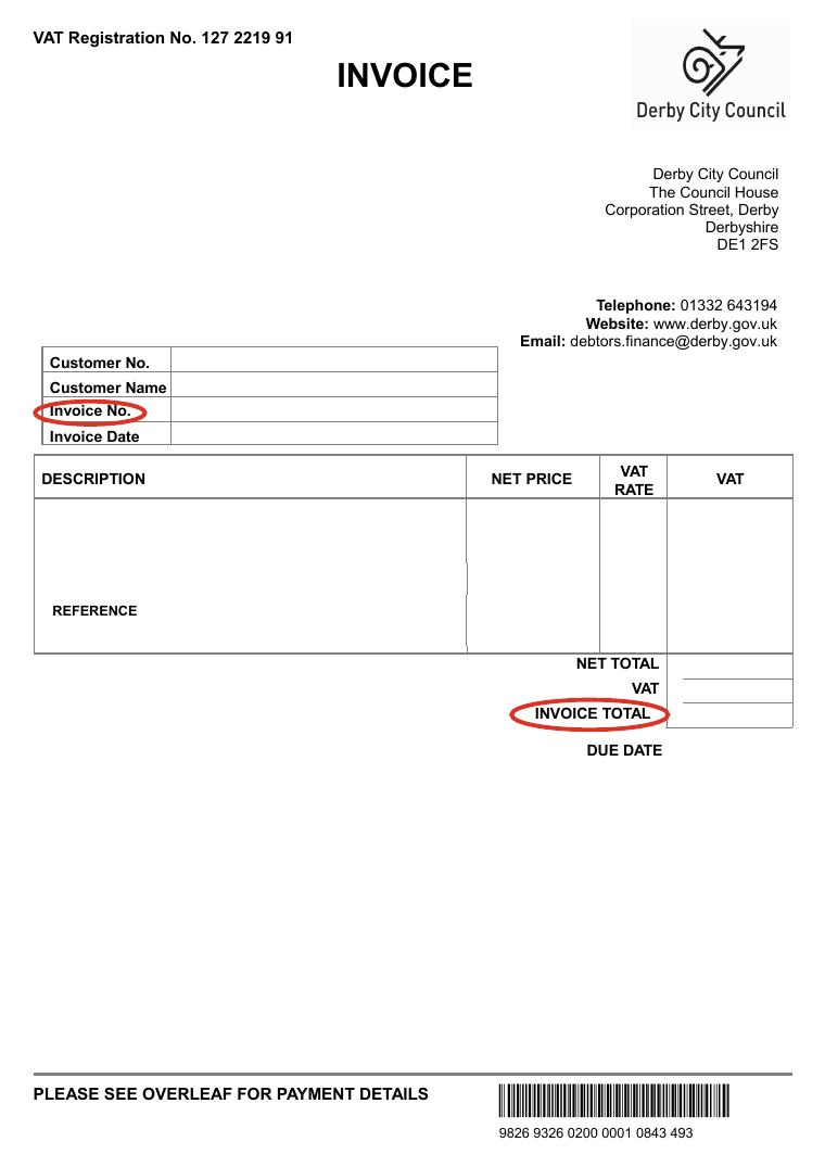 Derby City Council Example Invoice document preview