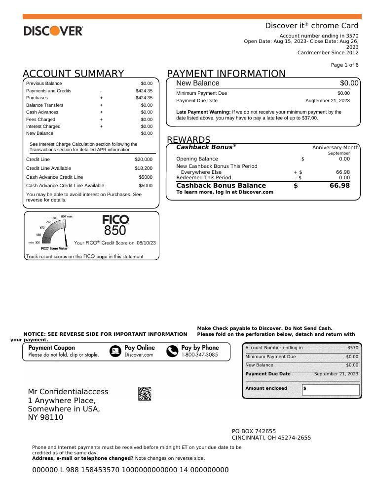 Discover Bank Statement Template 2023 document preview