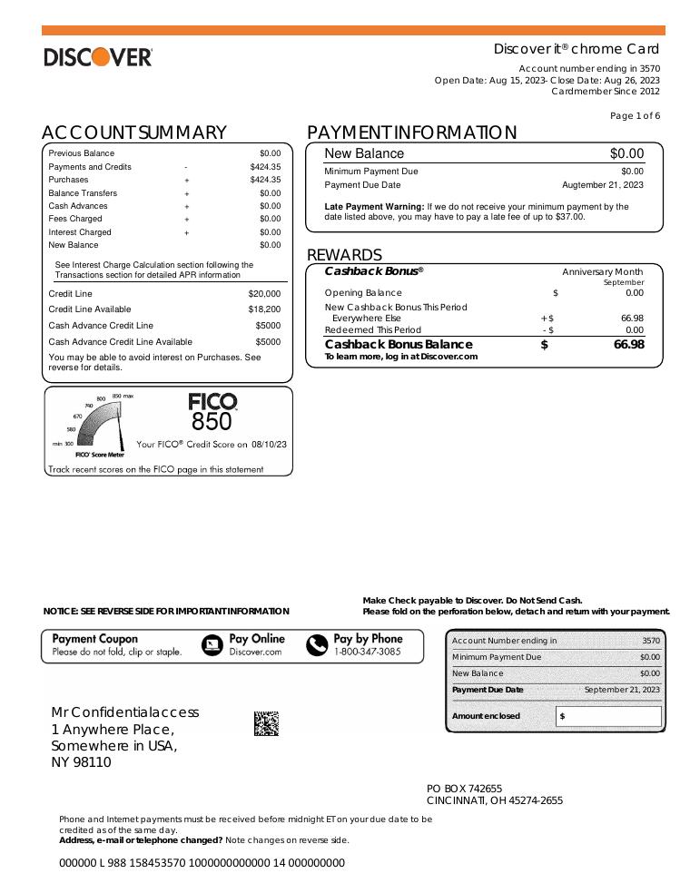 Discover Bank Statement Template 2023 document preview