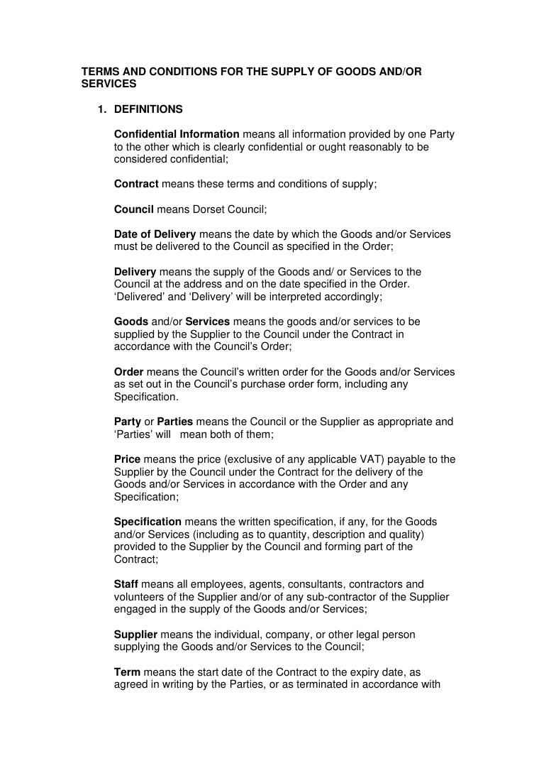 Dorset Council Standard Purchase Order Terms and Conditions document preview