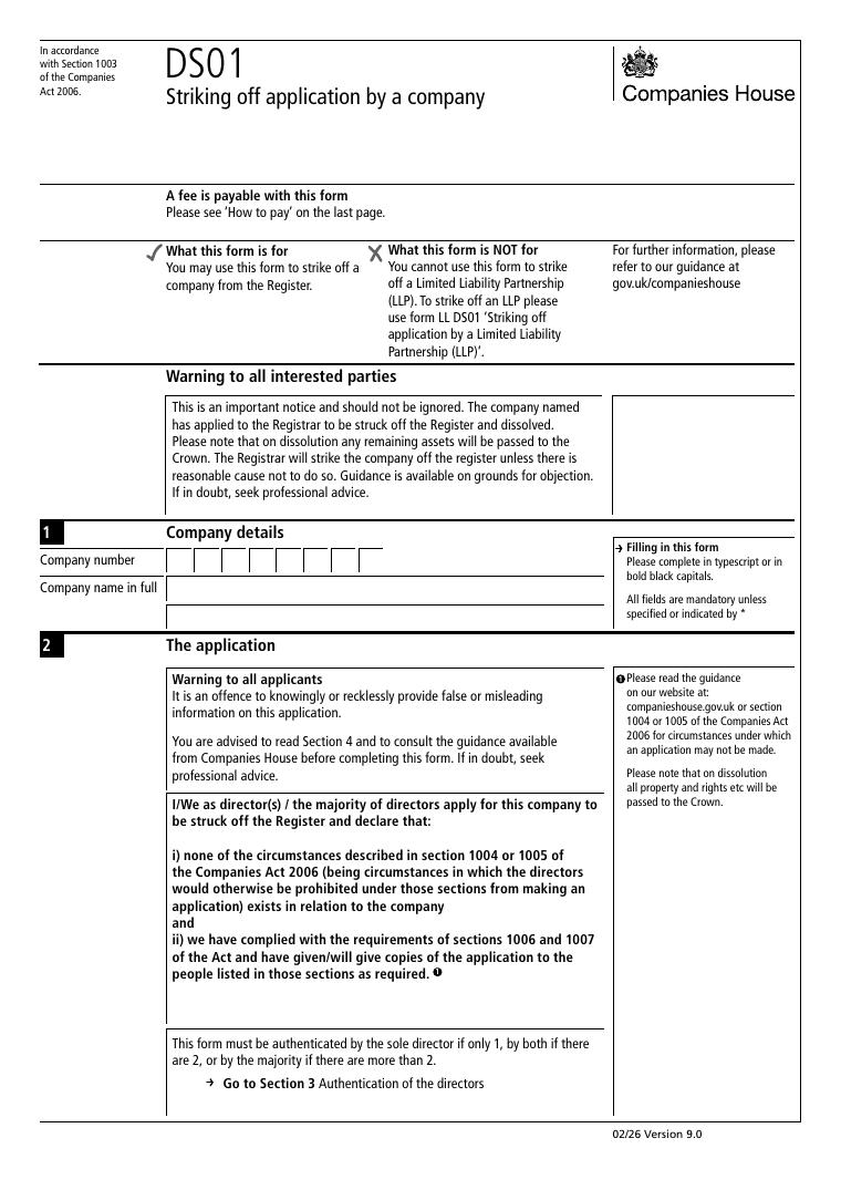 DS01 Striking Off Application by a Company document preview