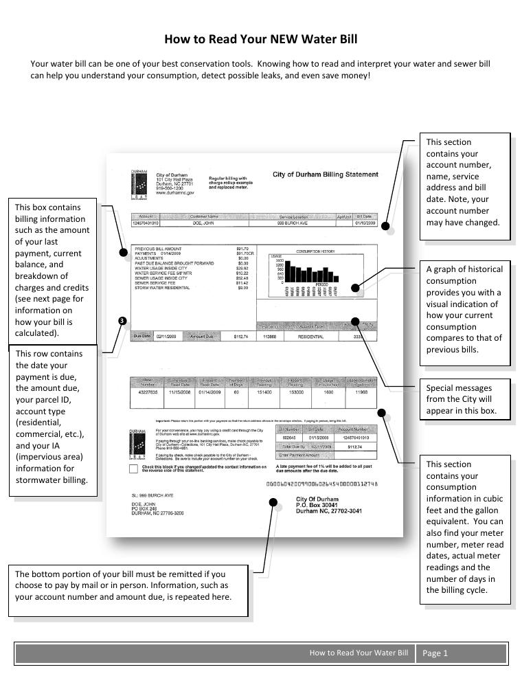 Durham How to Read Your New Water Bill document preview