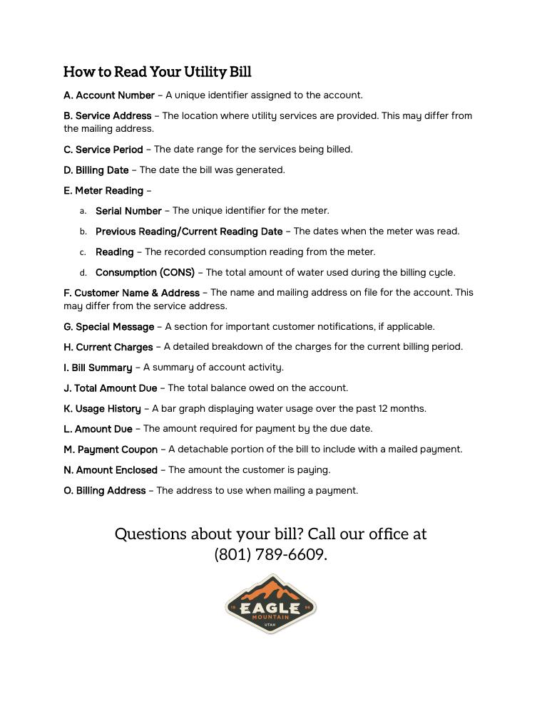 Eagle Mountain How to Read Your Utility Bill Guide document preview