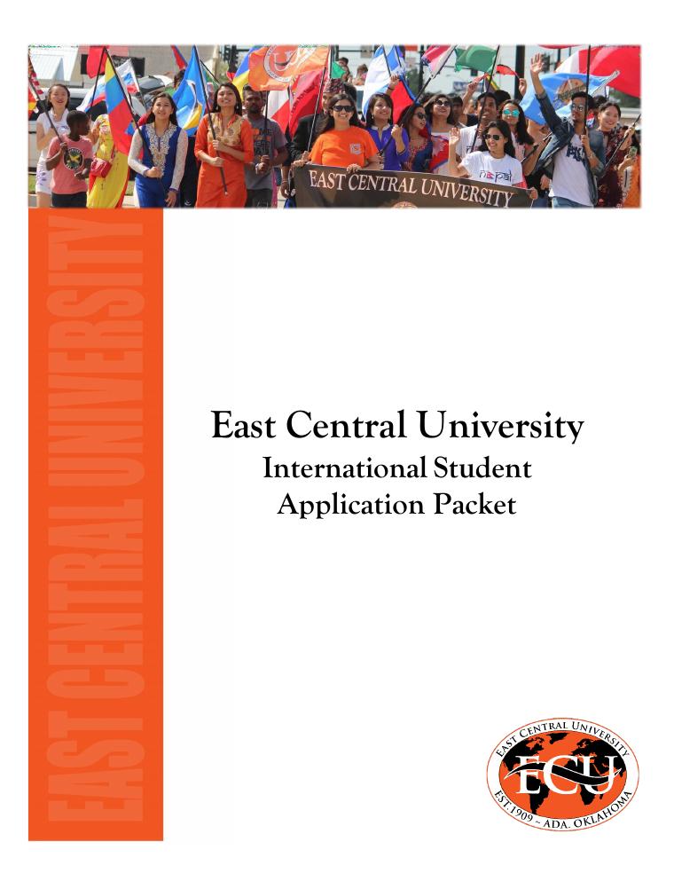 East Central University International Student Application Packet Bank Letter Guide document preview