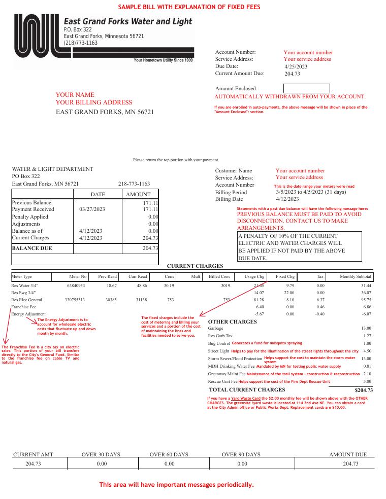 East Grand Forks Sample Billing Statement document preview