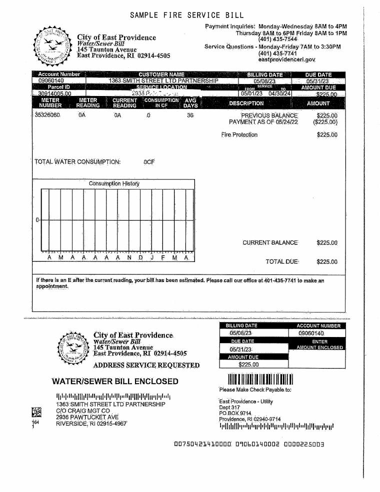 East Providence Utility Bill Samples document preview