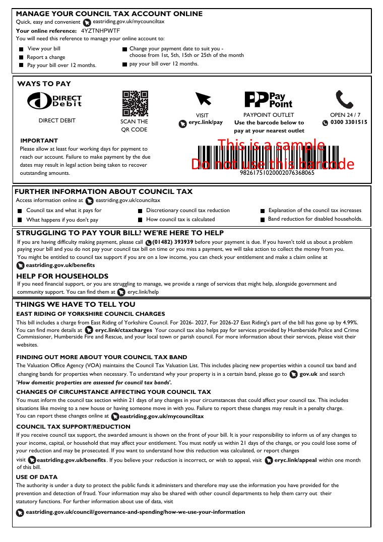 East Riding Council Tax Bill Inserts 2026-27 document preview