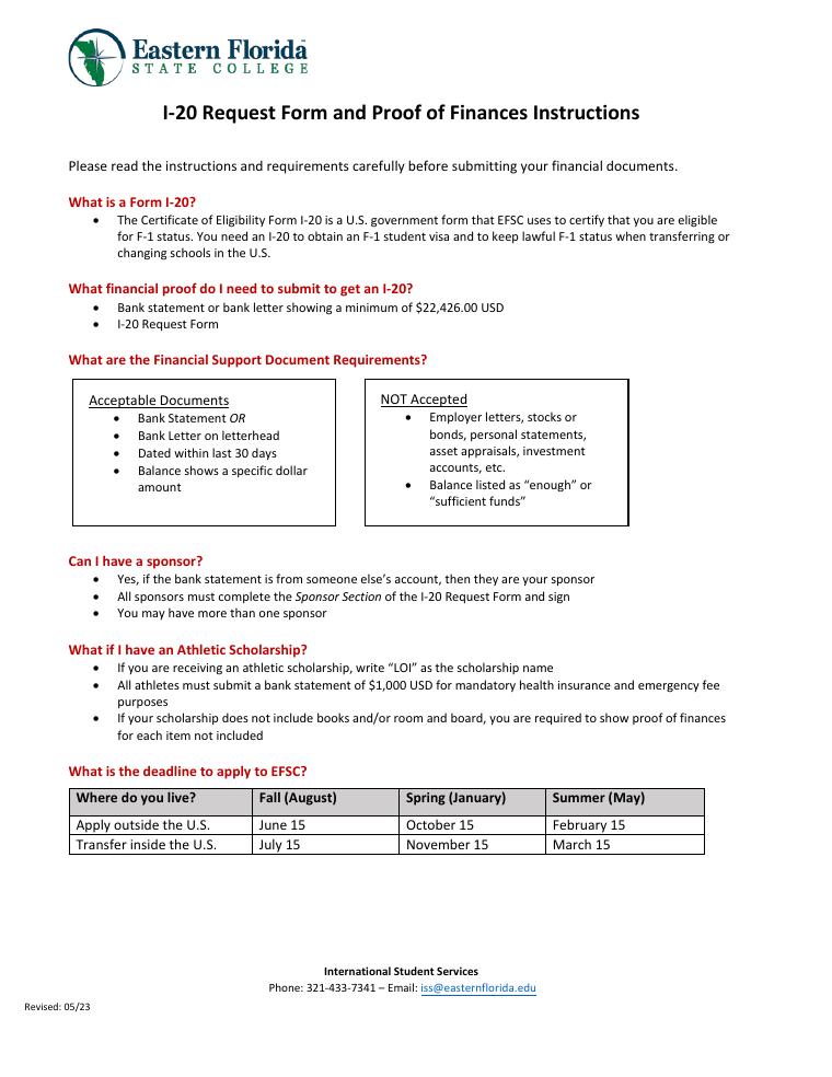 Eastern Florida State College I-20 Request Sample Bank Letter document preview