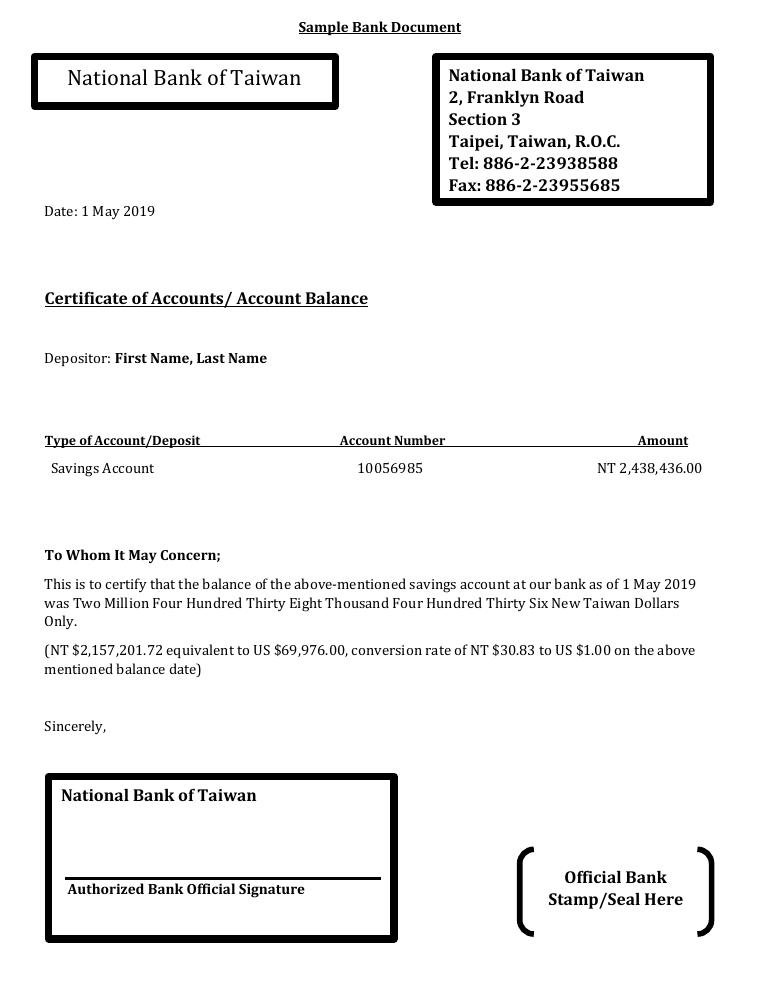Emerson College Sample Bank Document 2024 document preview