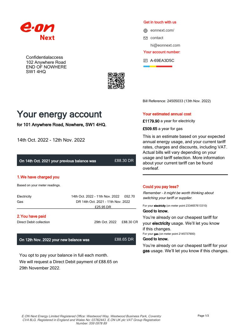 EON Electric Bill 2023 document preview