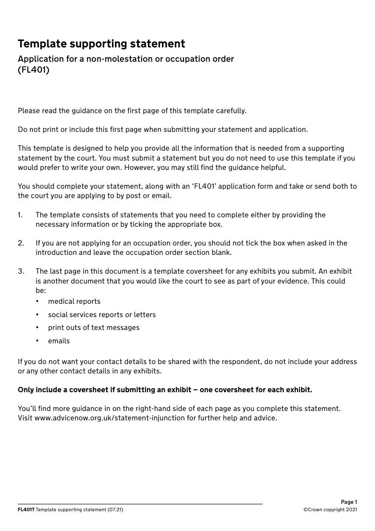 FL401T Template Supporting Statement document preview