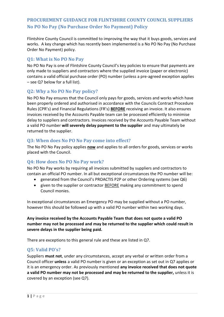 Flintshire County Council No PO No Pay Suppliers Guide document preview