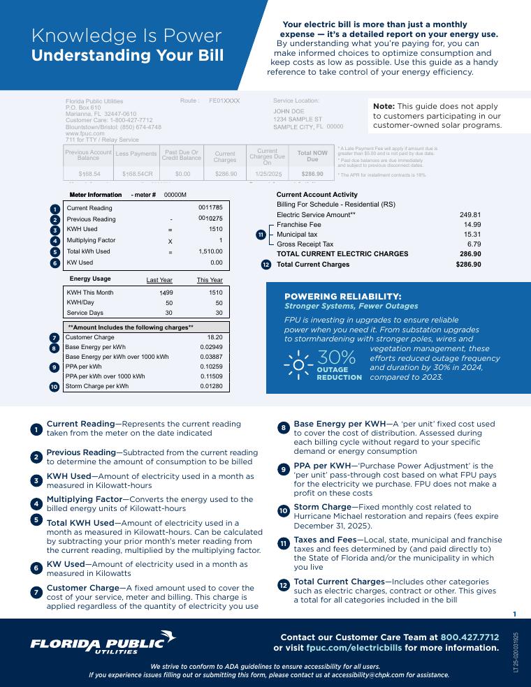 Florida Public Utilities Marianna Understanding Your Bill document preview