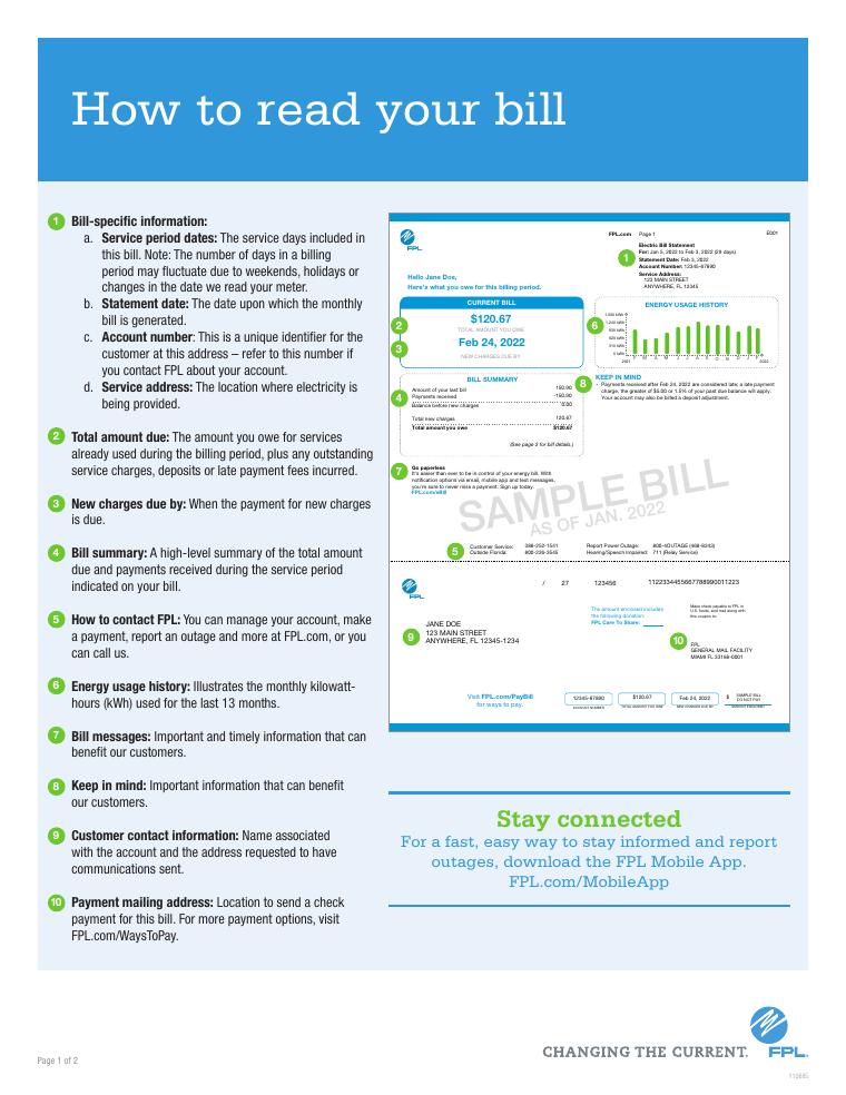 FPL How to Read Your Electric Bill document preview