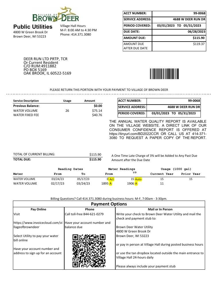 Glendale Sample Utility Bill document preview