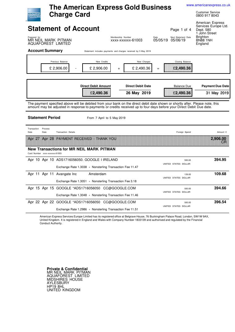 Gold Charge Card UK 2023 document preview