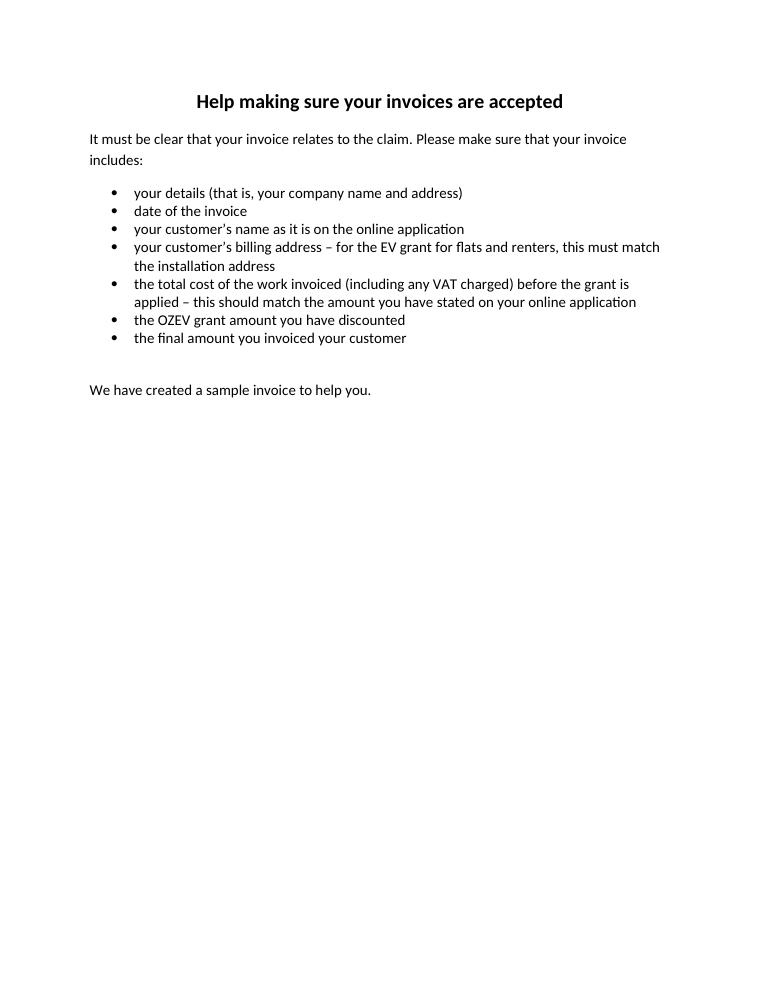 GOV.UK Sample Invoice for Installers document preview