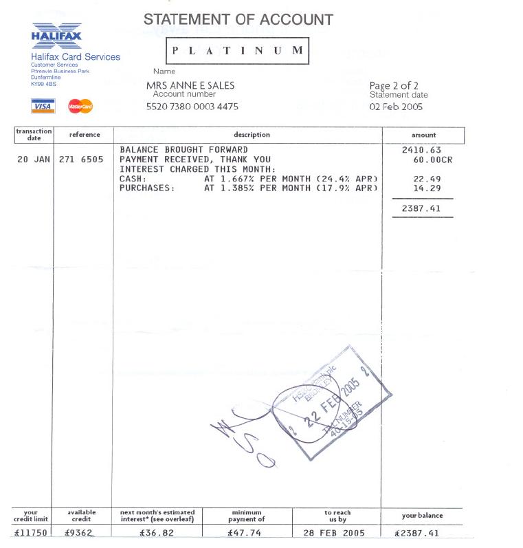 Halifax Credit Card Original document preview