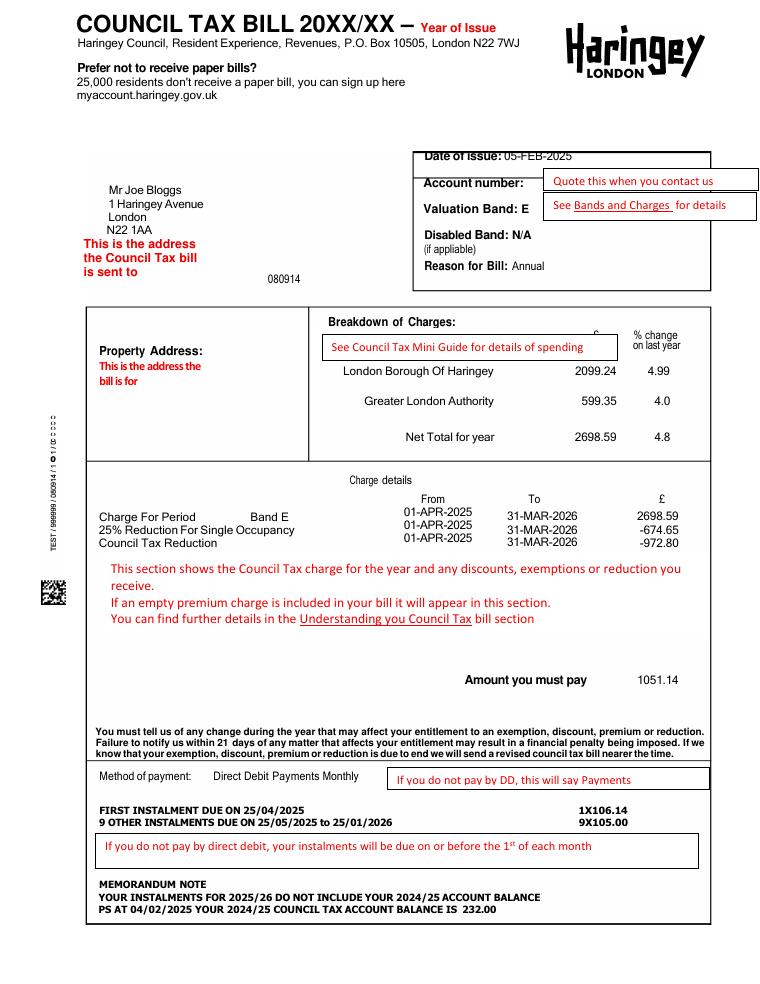 Haringey Council Tax Sample Bill 2024-25 document preview