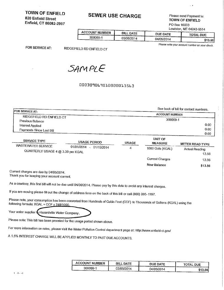 Hazardville Water Sample Bill document preview