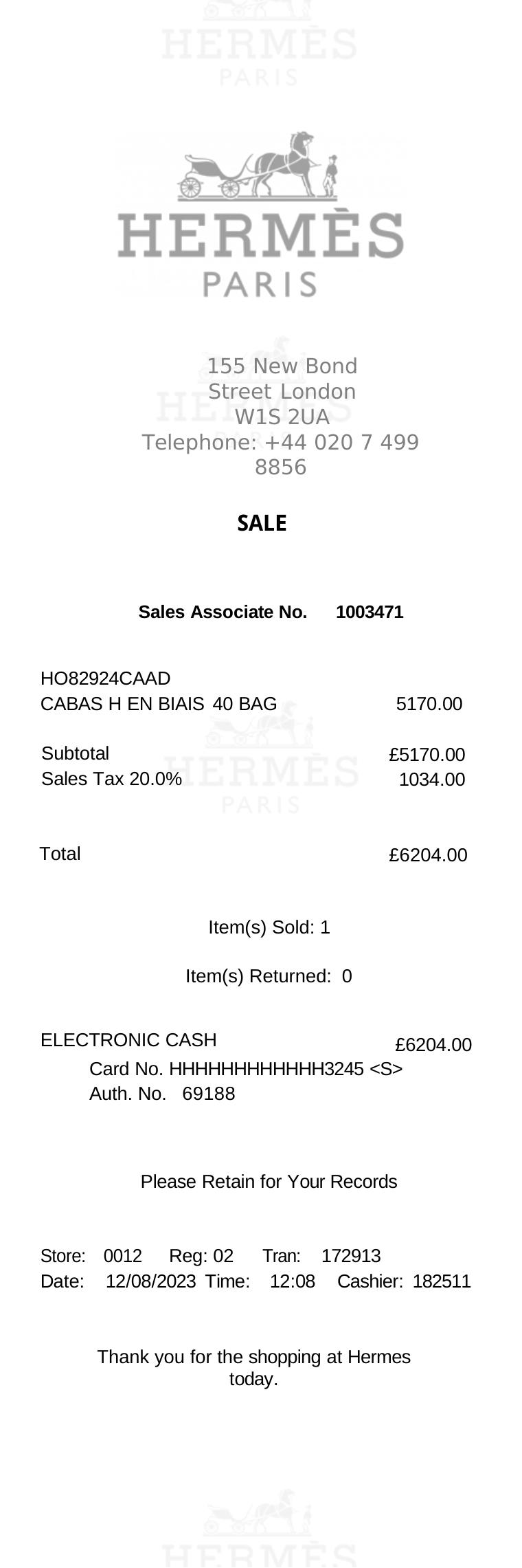 Hermes Thermal Receipt Master document preview