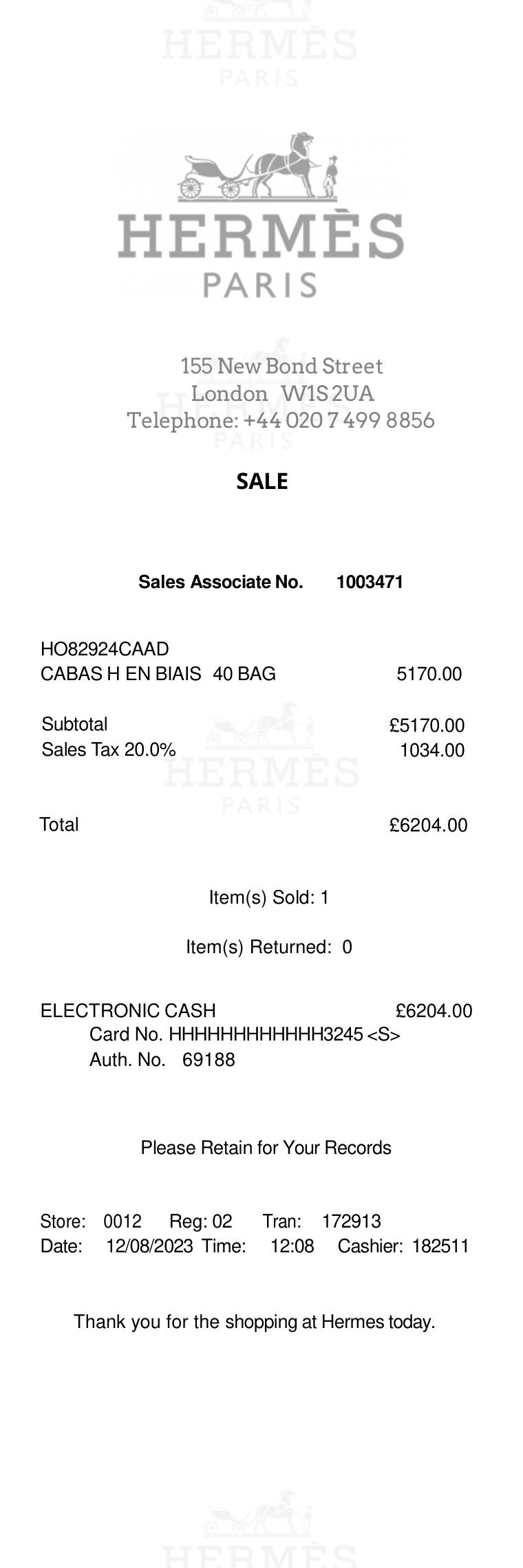 Hermes Thermal Receipt Master document preview