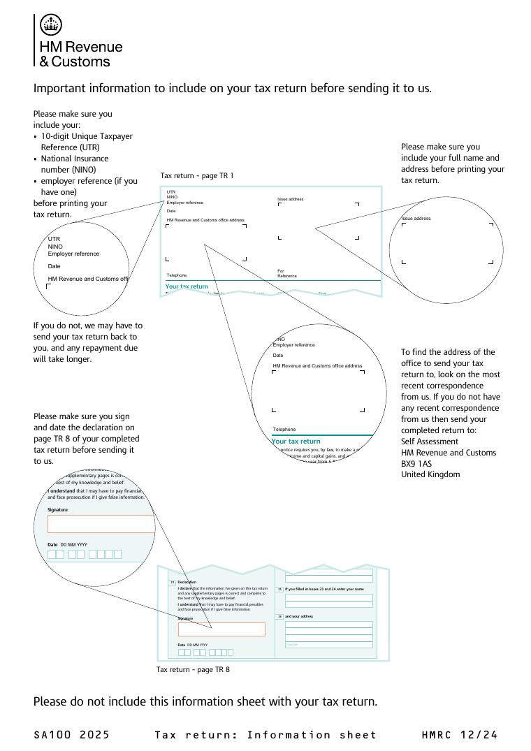 HMRC SA100 2025 Tax Return Form document preview