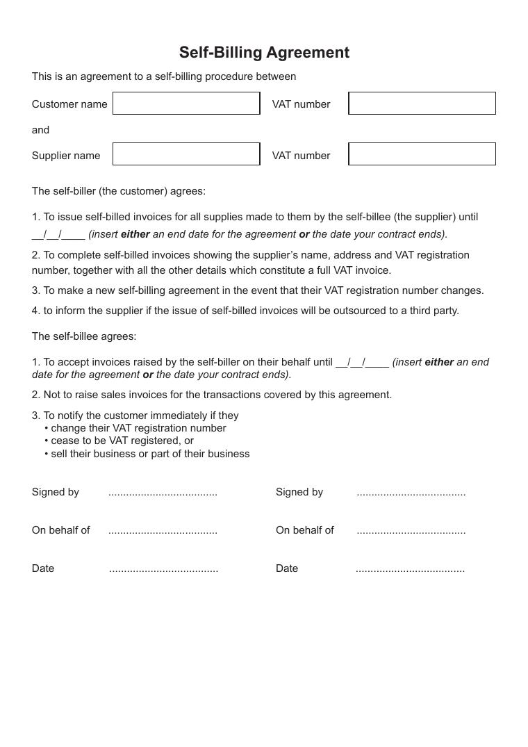 HMRC Self-Billing Agreement Example document preview