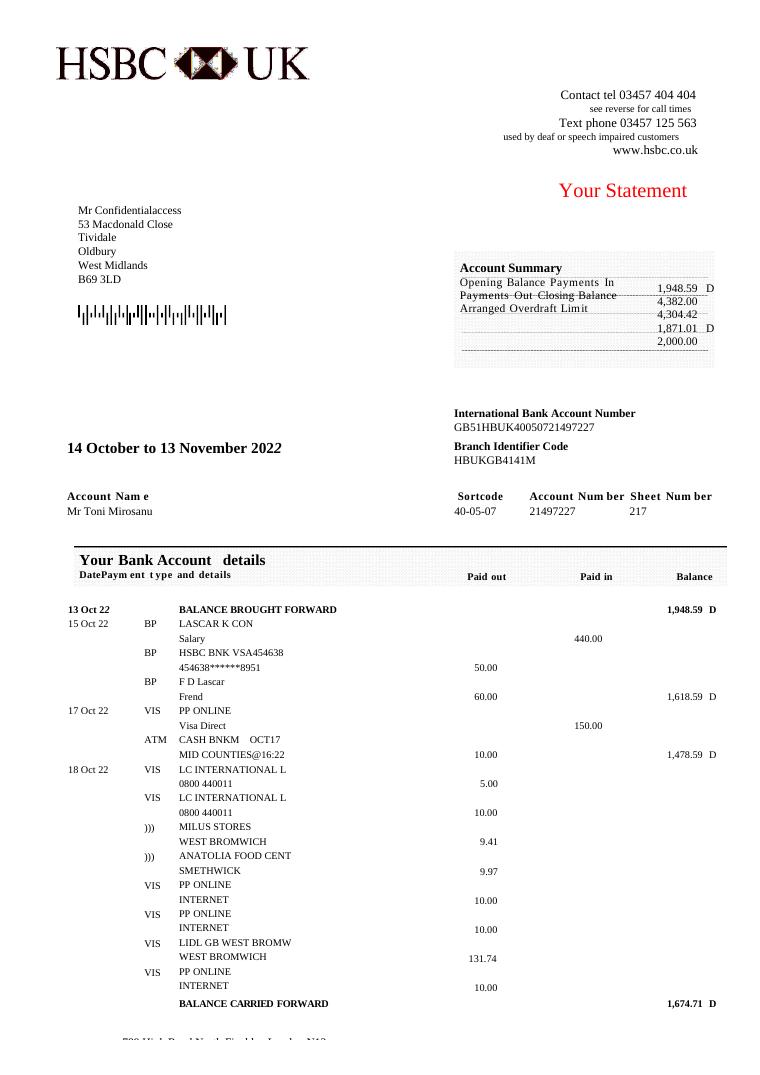 HSBC Statement 2023 document preview