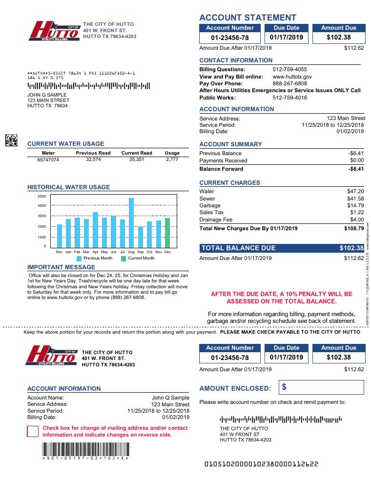 Hutto Texas Understanding Your Utility Bill document preview