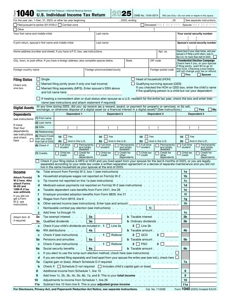 IRS Form 1040 U.S. Individual Income Tax Return document preview
