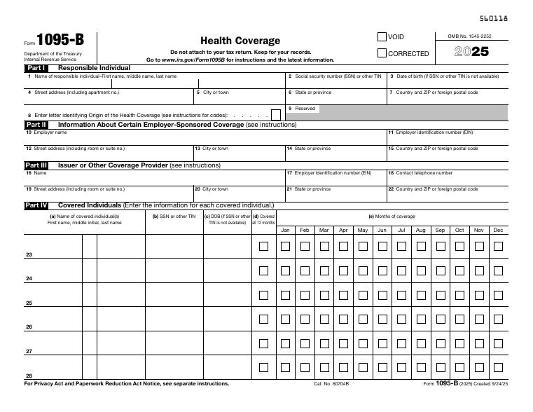 IRS Form 1095-B Health Coverage document preview