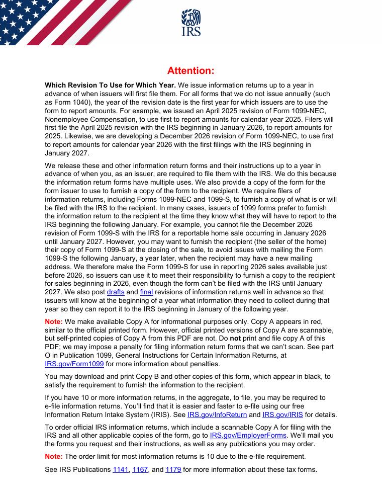 IRS Form 1099-NEC Nonemployee Compensation document preview