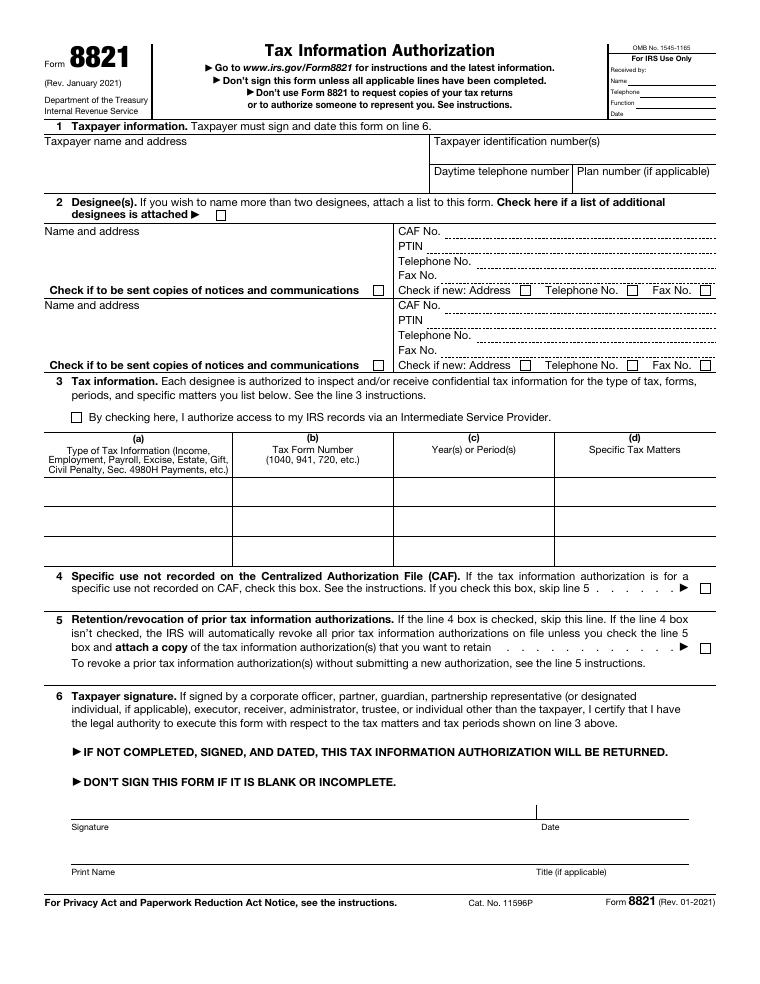IRS Form 8821 Tax Information Authorization document preview
