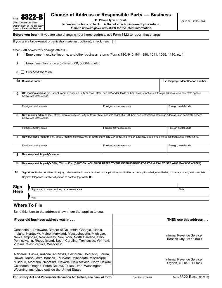 IRS Form 8822-B Change of Address or Responsible Party document preview