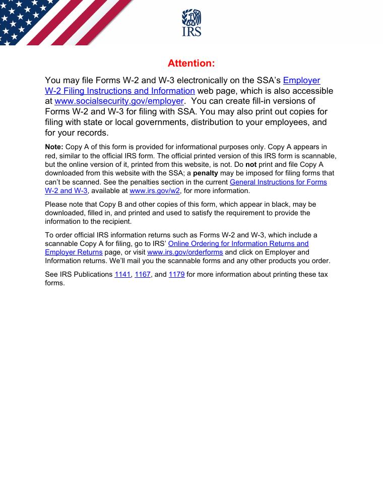 IRS Form W-2 Wage and Tax Statement document preview