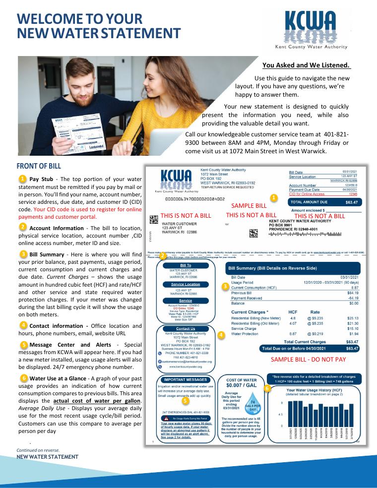 Kent County Water Authority Welcome to Your New Water Statement document preview
