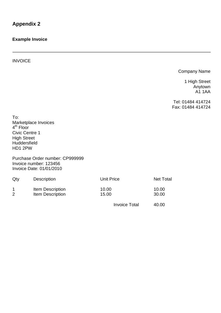 Kirklees Example Invoice Non-VAT document preview