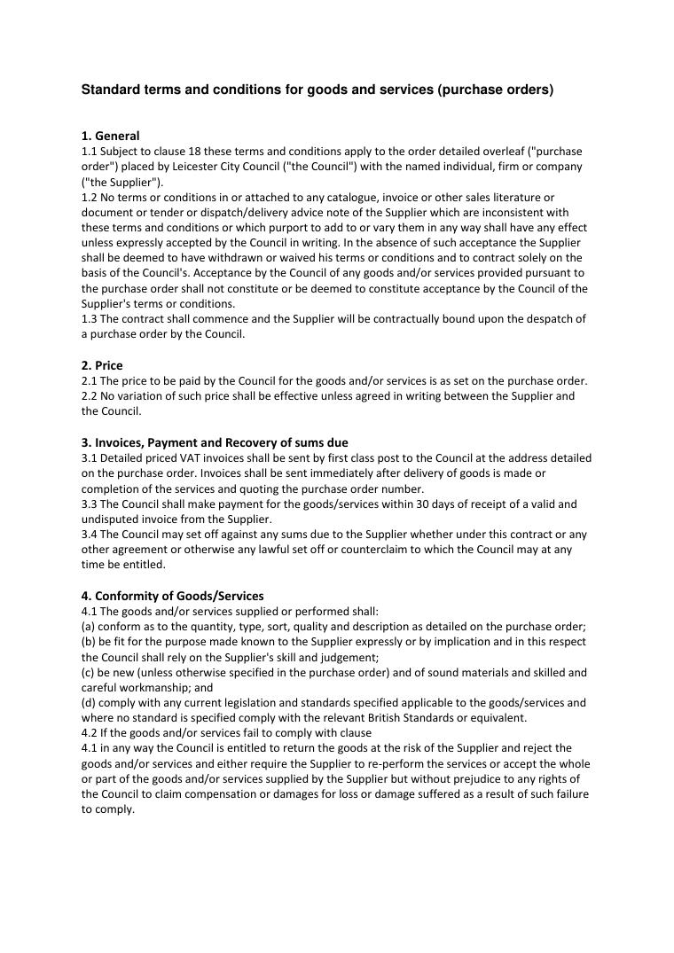 Leicester City Council Terms and Conditions for Goods and Services document preview