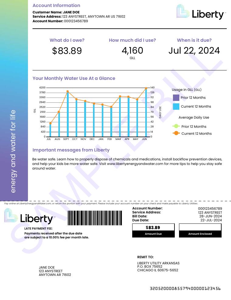 Liberty Utilities Arkansas White Hall Sample Bill document preview