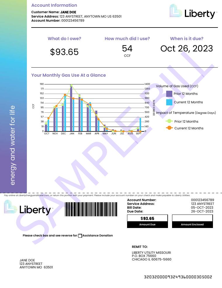 Liberty Utilities Missouri Sample Bill document preview