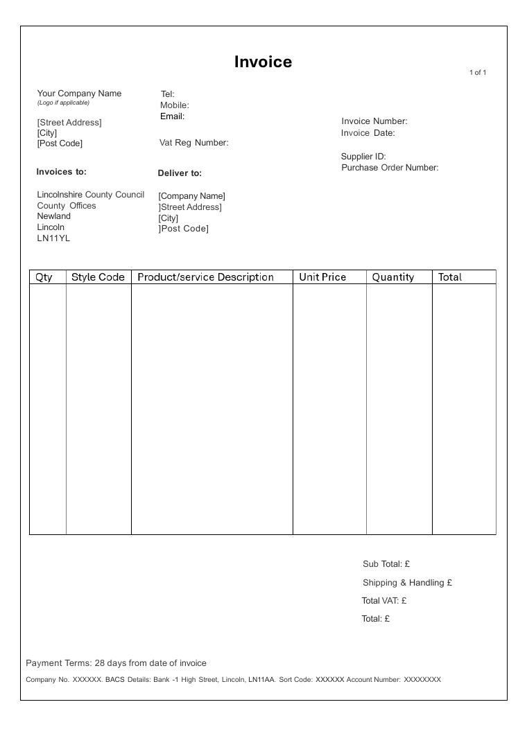Lincolnshire County Council Invoice Template document preview
