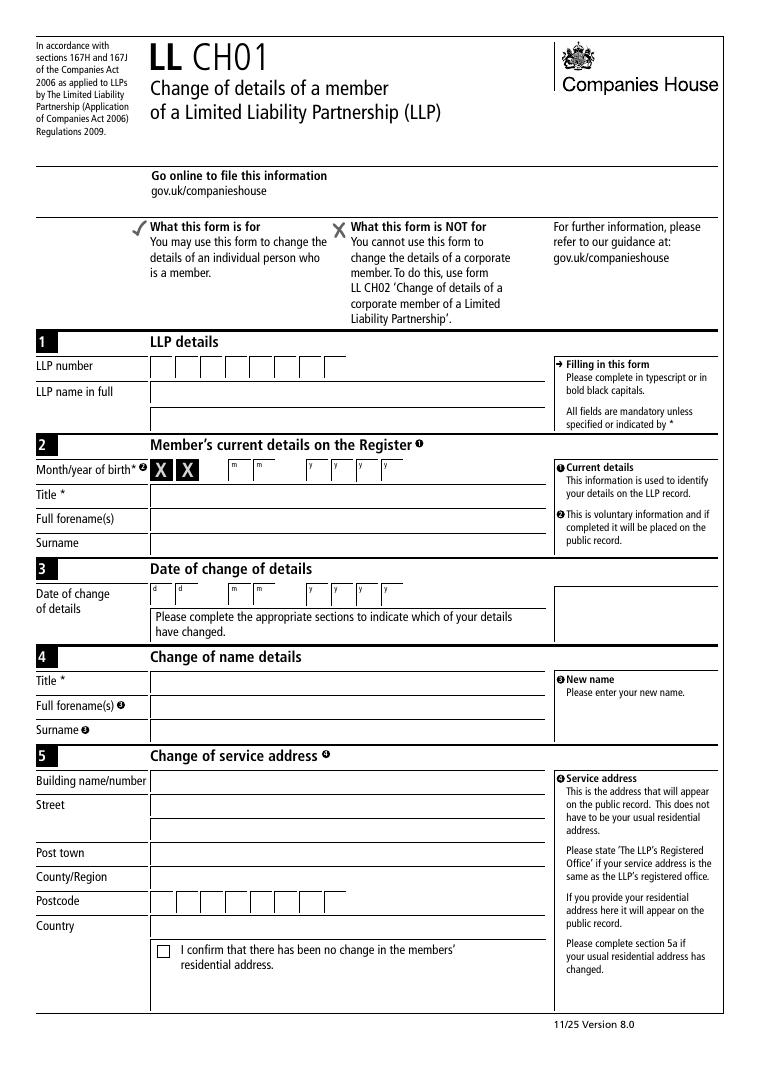 LL CH01 Change of Details of a Member of a Limited Liability Partnership document preview