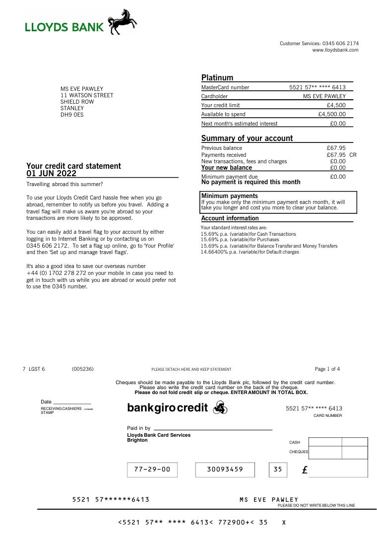 Lloyds Bank Statement document preview